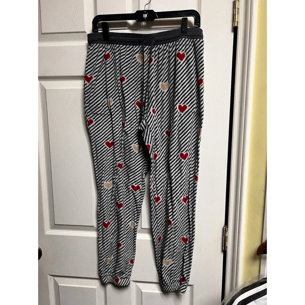Secret Treasures Womens Large 12-14 Heart Striped Pajama‎ Jogger Pants Black Red